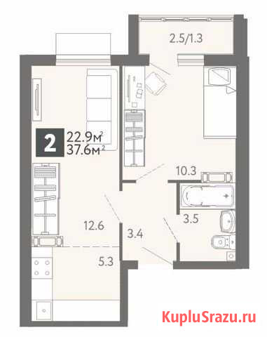 2-комнатная квартира, 37.6 м², 5/15 эт. на продажу в Пензе Пенза - изображение 1