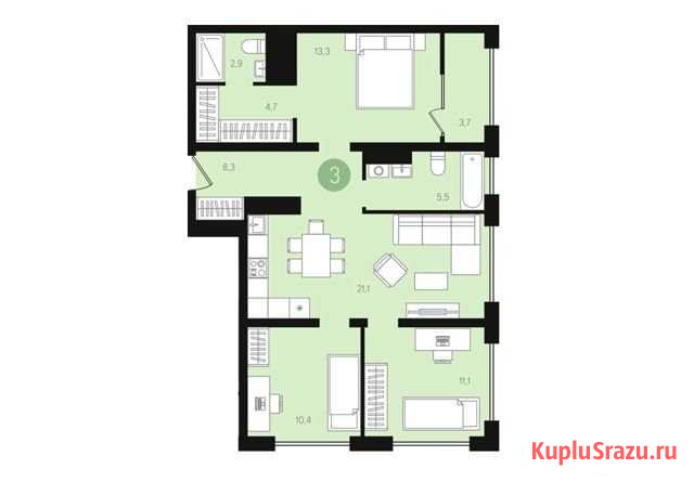 3-комнатная квартира, 74.3 м², 8/16 эт. на продажу в Сургуте Ханты-Мансийского АО Сургут - изображение 2