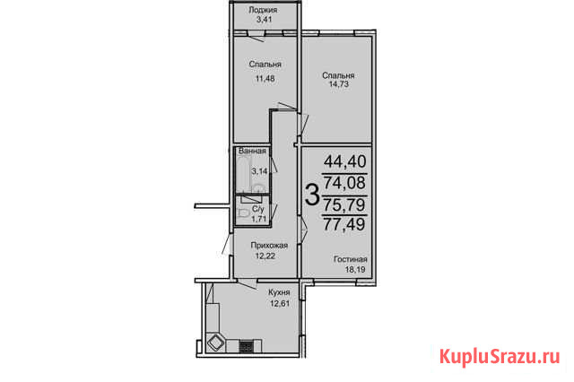 3-комнатная квартира, 75.8 м², 1/9 эт. на продажу в Ульяновске Ульяновск - изображение 2