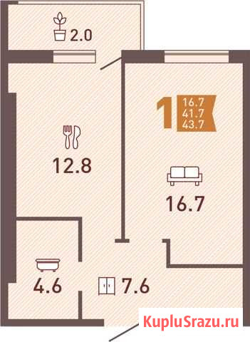 1-комнатная квартира, 44 м², 6/8 эт. на продажу в Калининграде Калининград - изображение 2