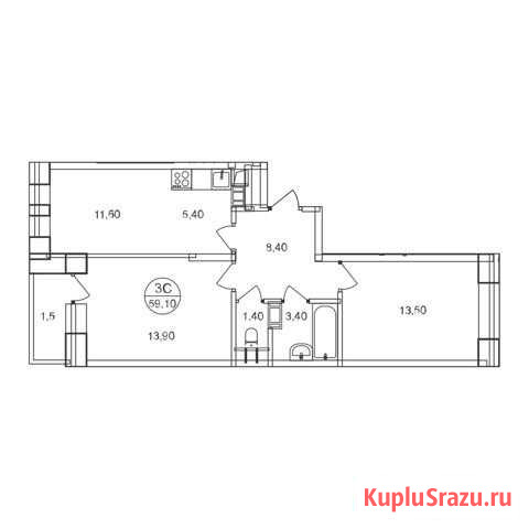 3-комнатная квартира, 59.1 м², 6/17 эт. на продажу в Люберцах Люберцы - изображение 1