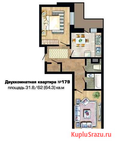 2-комнатная квартира, 64.5 м², 10/17 эт. на продажу в Воронеже Воронеж - изображение 3