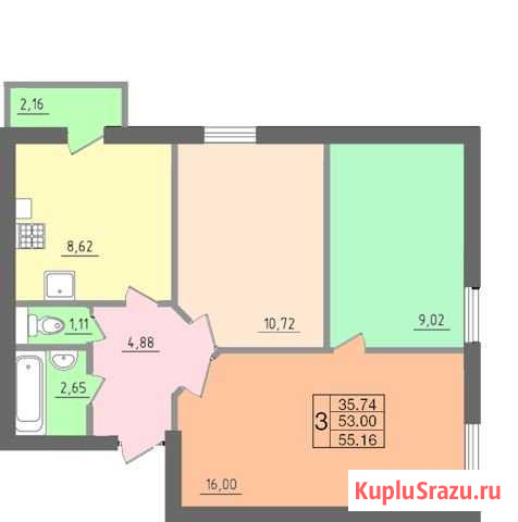 3-комнатная квартира, 55 м², 3/10 эт. на продажу в Смоленске Смоленск - изображение 2