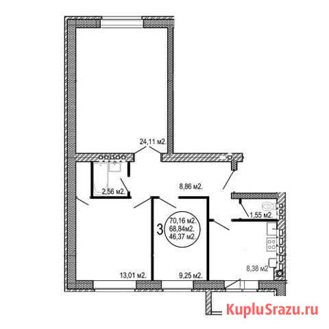 3-комнатная квартира, 70.1 м², 3/5 эт. на продажу в Волгограде Волгоград - изображение 2