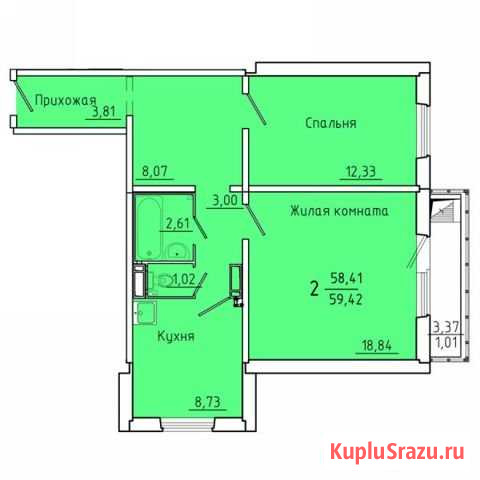 2-комнатная квартира, 59.4 м², 11/17 эт. на продажу в Красноярске Красноярск - изображение 2