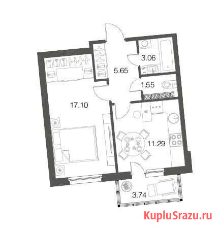 1-комнатная квартира, 38.8 м², 4/4 эт. на продажу в Кузьмоловском Кузьмоловский - изображение 1