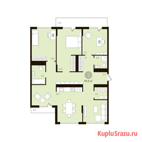 3-комнатная квартира, 117.1 м², 10/10 эт. на продажу в Тюмени Тюмень - изображение 1