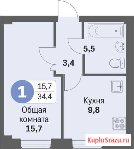 1-комнатная квартира, 34.4 м², 1/13 эт. на продажу в Липецке Липецк - изображение 1