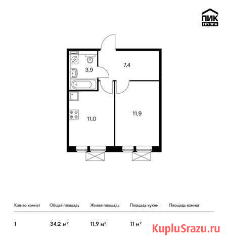 1-комнатная квартира, 34.2 м², 5/9 эт. на продажу в Московском Московской области Московский - изображение 1