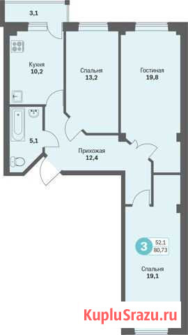 3-комнатная квартира, 80.7 м², 10/13 эт. на продажу в Липецке Липецк - изображение 2