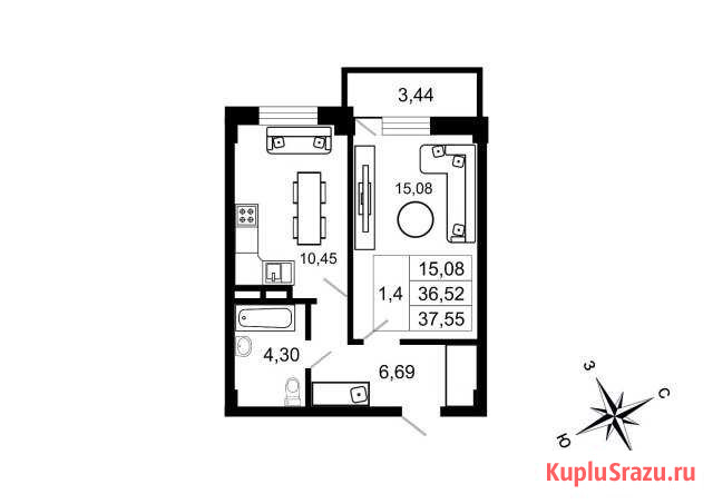 1-комнатная квартира, 37.6 м², 1/10 эт. на продажу в поселке Свердлова Свердлова - изображение 3