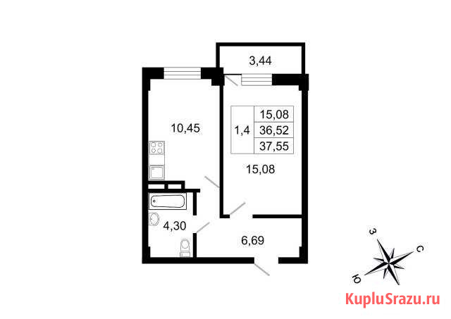 1-комнатная квартира, 37.6 м², 1/10 эт. на продажу в поселке Свердлова Свердлова - изображение 2