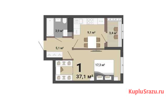 1-комнатная квартира, 37 м², 4/23 эт. на продажу в Екатеринбурге Екатеринбург - изображение 2