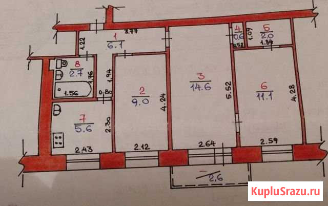 3-комнатная квартира, 53 м², 4/5 эт. на продажу в Новосемейкино Новосемейкино - изображение 2
