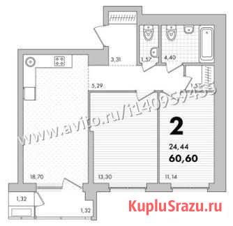 2-комнатная квартира, 60.6 м², 6/25 эт. на продажу в Уфе Уфа - изображение 1