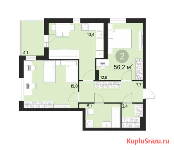 2-комнатная квартира, 56.2 м², 15/19 эт. на продажу в Новосибирске Новосибирск - изображение 2