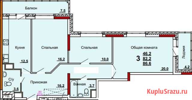 3-комнатная квартира, 86.6 м², 3/14 эт. на продажу в Туле Тула - изображение 1