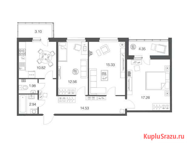 3-комнатная квартира, 75.6 м², 1/4 эт. на продажу в Кузьмоловском Кузьмоловский - изображение 1