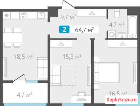 2-комнатная квартира, 64.7 м², 3/4 эт. на продажу в Тюмени Тюмень