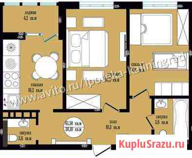 2-комнатная квартира, 61.5 м², 5/12 эт. на продажу в Калининграде Калининград