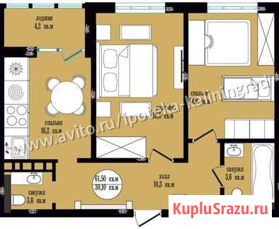 2-комнатная квартира, 61.5 м², 5/12 эт. на продажу в Калининграде Калининград - изображение 3