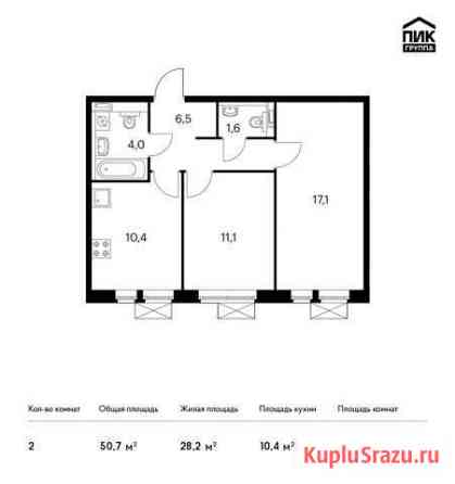 2-комнатная квартира, 50.7 м², 16/25 эт. на продажу в Котельниках Котельники