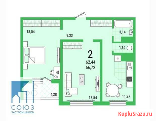 2-комнатная квартира, 66.7 м², 23/25 эт. на продажу в Саратове Саратов - изображение 2