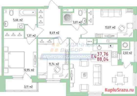 3-комнатная квартира, 88 м², 16/27 эт. на продажу в Рязани Рязань