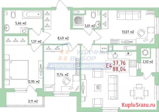 3-комнатная квартира, 88 м², 16/27 эт. на продажу в Рязани Рязань - изображение 1