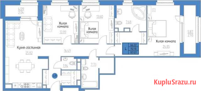 4-комнатная квартира, 117.1 м², 9/19 эт. на продажу в Кирове Киров - изображение 1