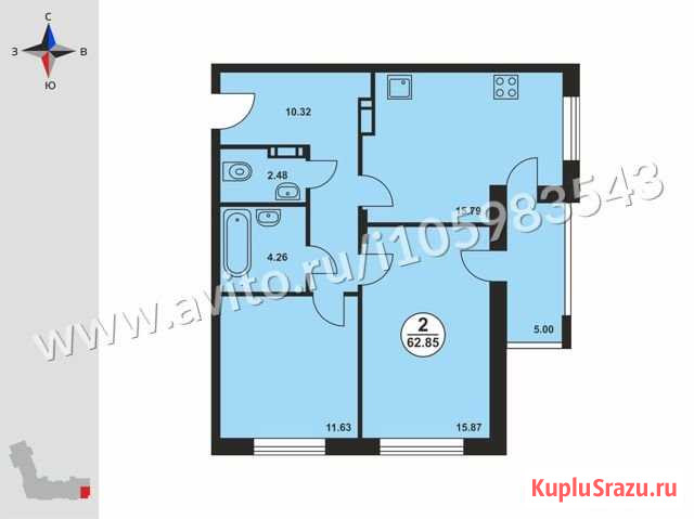2-комнатная квартира, 62.9 м², 5/15 эт. на продажу во Владимире Владимир - изображение 1