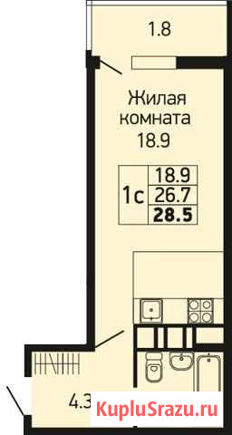 Квартира-студия, 28.5 м², 22/24 эт. на продажу в Краснодаре Краснодар - изображение 1