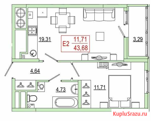 1-комнатная квартира, 43.7 м², 8/26 эт. на продажу в Рязани Рязань - изображение 1