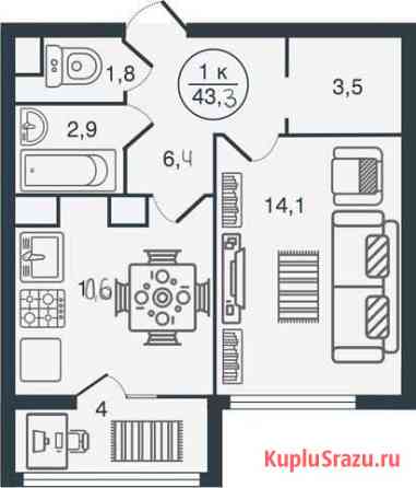 1-комнатная квартира, 43.3 м², 14/16 эт. на продажу в Твери Тверь