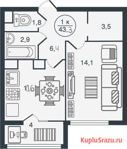 1-комнатная квартира, 43.3 м², 14/16 эт. на продажу в Твери Тверь - изображение 1