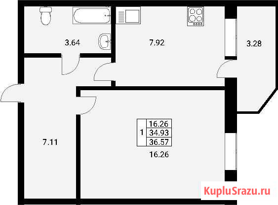 1-комнатная квартира, 36.6 м², 8/19 эт. на продажу в Мурино Мурино - изображение 1