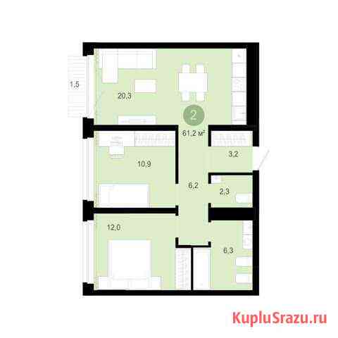 2-комнатная квартира, 62.7 м², 2/10 эт. на продажу в Тюмени Тюмень