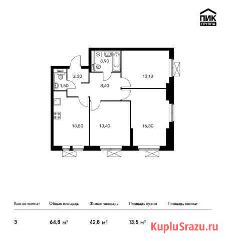 3-комнатная квартира, 64.8 м², 9/33 эт. на продажу в Котельниках Котельники - изображение 2