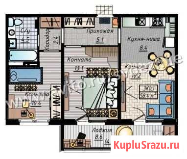 3-комнатная квартира, 58.4 м², 6/10 эт. на продажу в Барнауле Барнаул - изображение 2