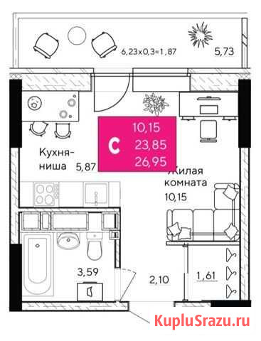 Квартира-студия, 26.3 м², 4/25 эт. на продажу в Ижевске Ижевск - изображение 2