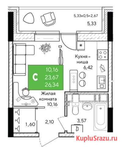 Квартира-студия, 26.3 м², 4/25 эт. на продажу в Ижевске Ижевск - изображение 1