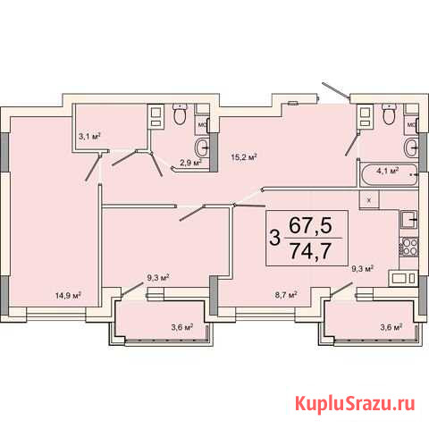 3-комнатная квартира, 74.7 м², 11/12 эт. на продажу в Ульяновске Ульяновск - изображение 2