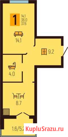 1-комнатная квартира, 37.4 м², 12/16 эт. на продажу в Калининграде Калининград - изображение 1