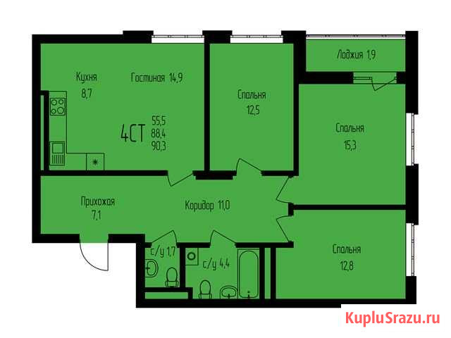 4-комнатная квартира, 90.3 м², 10/24 эт. на продажу в Уфе Уфа - изображение 1