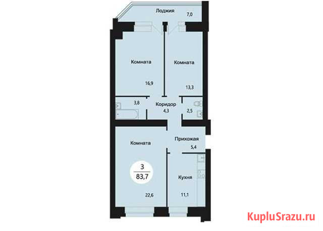 3-комнатная квартира, 83.7 м², 7/10 эт. на продажу в Красноярске Красноярск - изображение 1