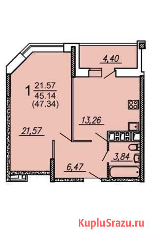 1-комнатная квартира, 46.3 м², 10/17 эт. на продажу в Брянске Брянск - изображение 3
