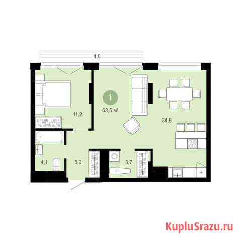 1-комнатная квартира, 63.5 м², 2/12 эт. на продажу в Тюмени Тюмень