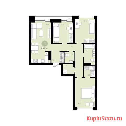 3-комнатная квартира, 87.2 м², 2/9 эт. на продажу в Тюмени Тюмень - изображение 1
