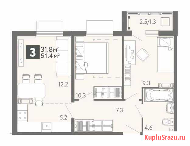 2-комнатная квартира, 51.2 м², 12/15 эт. на продажу в Пензе Пенза - изображение 1