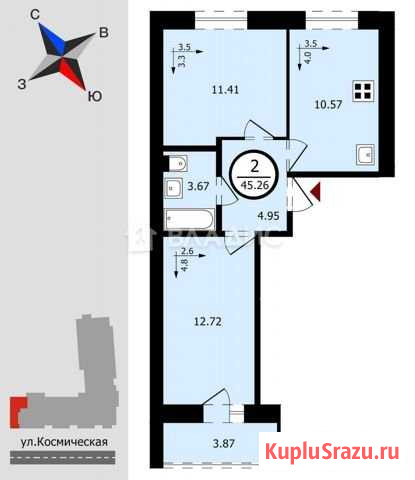 2-комнатная квартира, 45.3 м², 3/10 эт. на продажу в Нижнем Новгороде Нижний Новгород - изображение 1